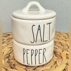 Rae Dunn Magenta Ceramic Salt and Pepper Cellar Set Cream